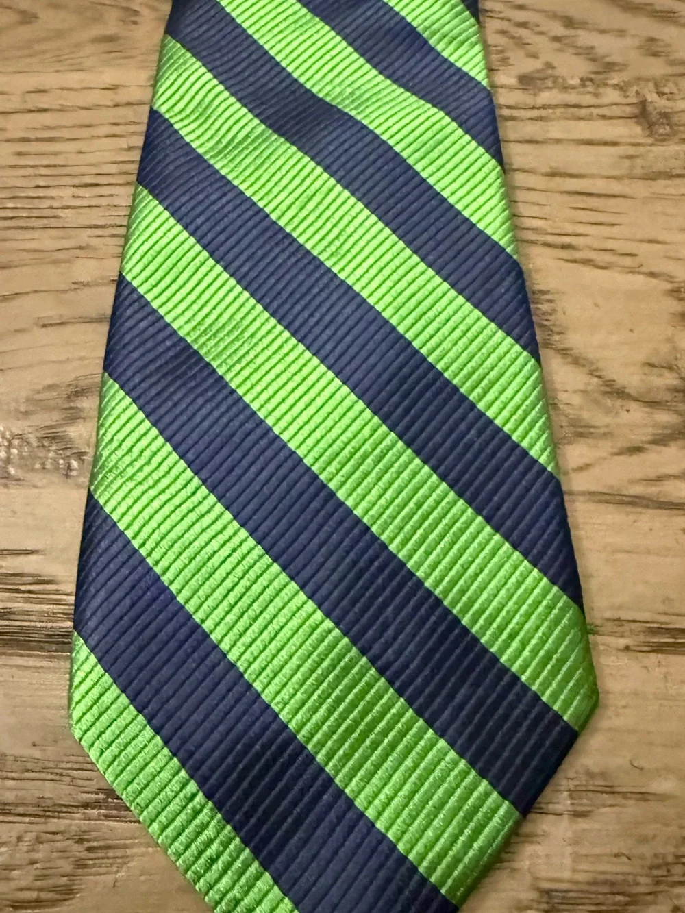 Paul Fredrick Navy and Bright Green Diagonal Stripe Tie